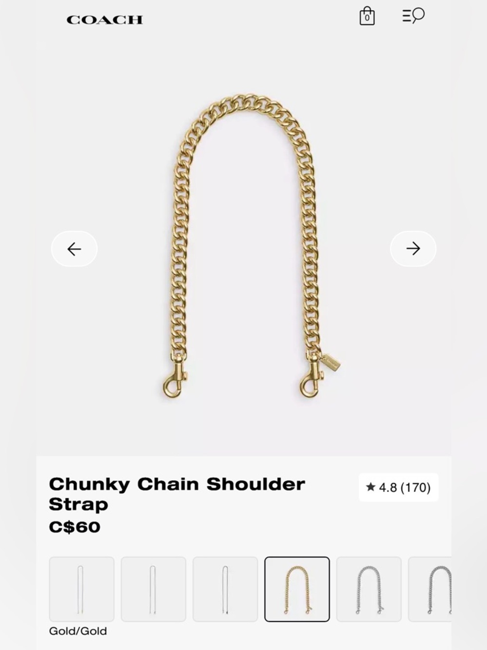Coach Gold-Tone Chunky Chain Strap